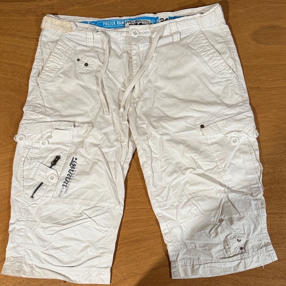 Project Raw White Cargo Shorts for Men